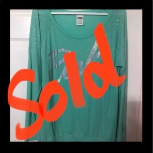 PINK heart teal & sequin top